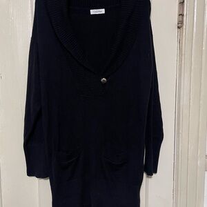Calvin Klein women’s black knit sweater with a shawl collar and button detail XL